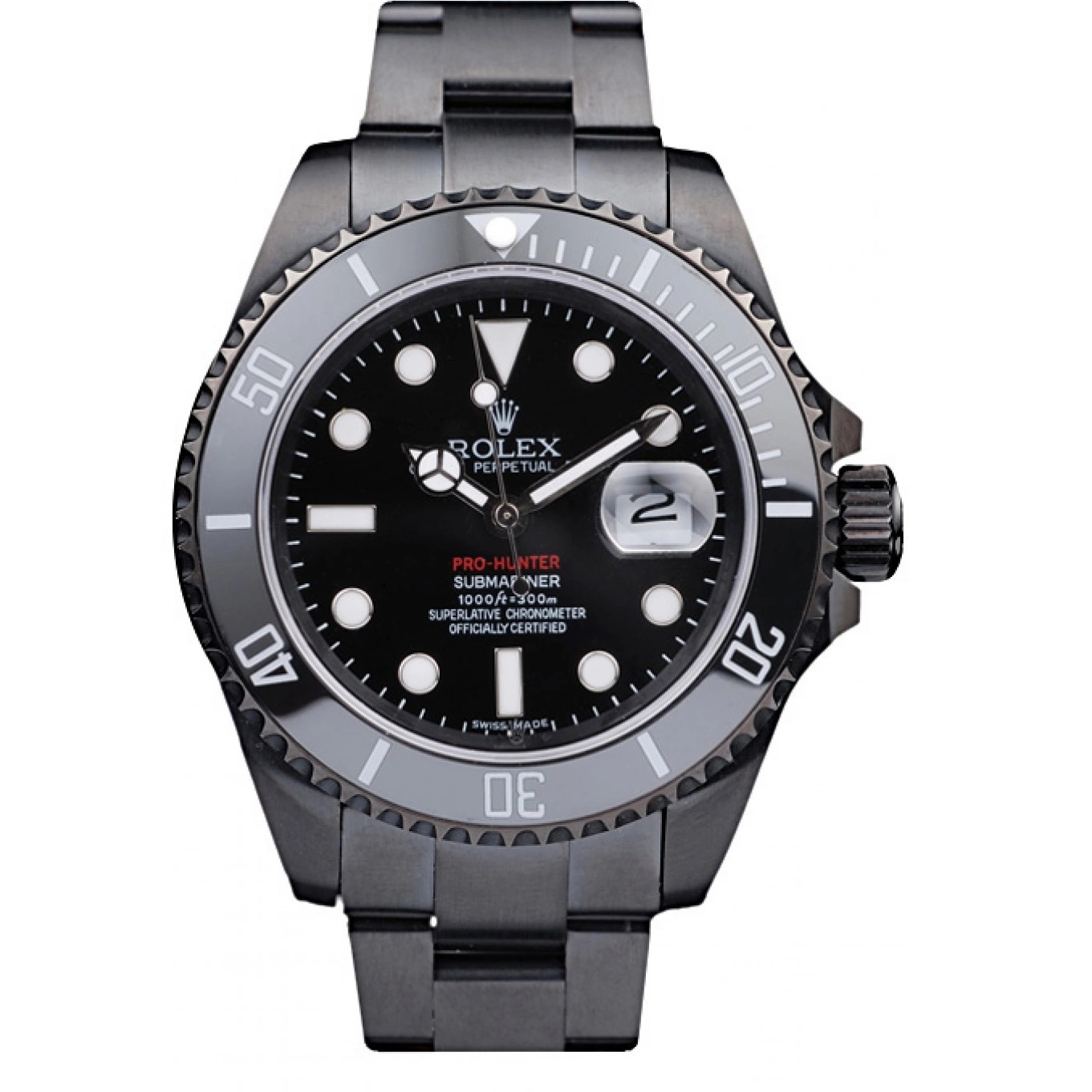 MiroTime 0726 Rolex Swiss Submariner Pro-Hunter Black Steel Strap Black Dial